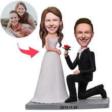 Load image into Gallery viewer, Kneel Down On One Knee To Propose Couple Custom Bobblehead With Engraved Text