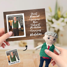 Load image into Gallery viewer, Gifts for Grandpa Custom Crochet Doll from Photo Handmade Look alike Dolls with Personalized Name Card