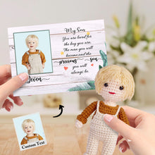 Load image into Gallery viewer, Custom Crochet Doll from Photo Handmade Look alike Dolls Gifts for Son with Personalized Name Card