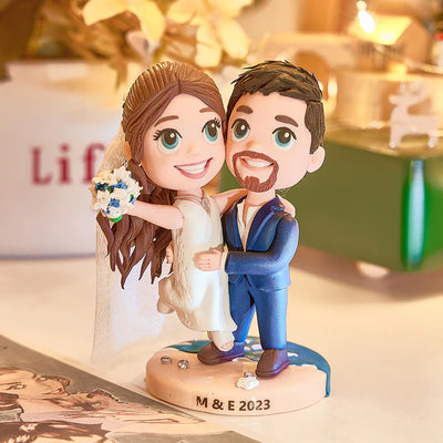 婚礼双人Q版头部泥人+底座刻字B2H284