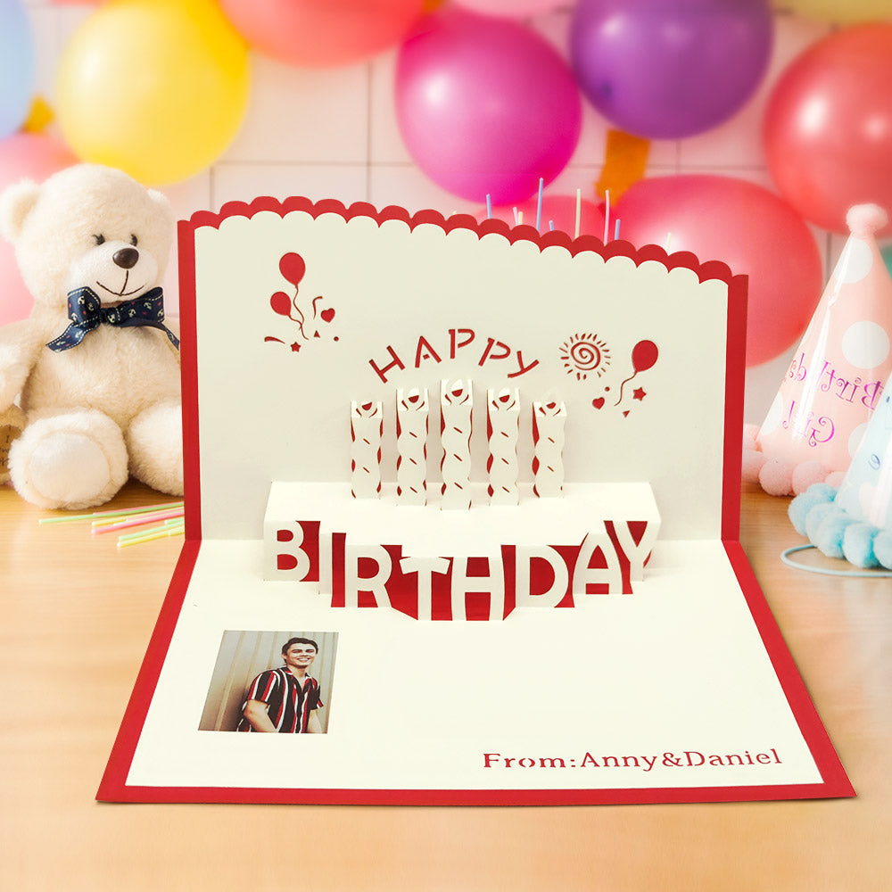 Custom Photo 3D Pop Up Birthday Cards Personalized Name Happy Birthday Pop Up Greeting Card