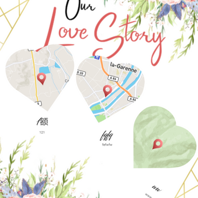 Couple Map(三爱心地图油画)