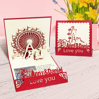 Custom Photo 3D Pop-Up Card Personalized Name Ferris Wheel Pop Up Greeting Card