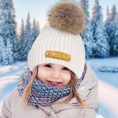 刻字-儿童皮标针织帽-CMZ704S