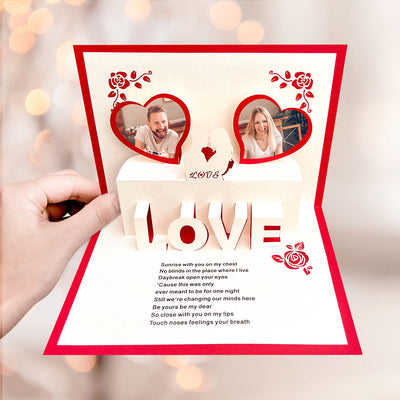 Custom Photo 3D Pop-Up Card Personalized Heart Couple Pop Up Greeting Card