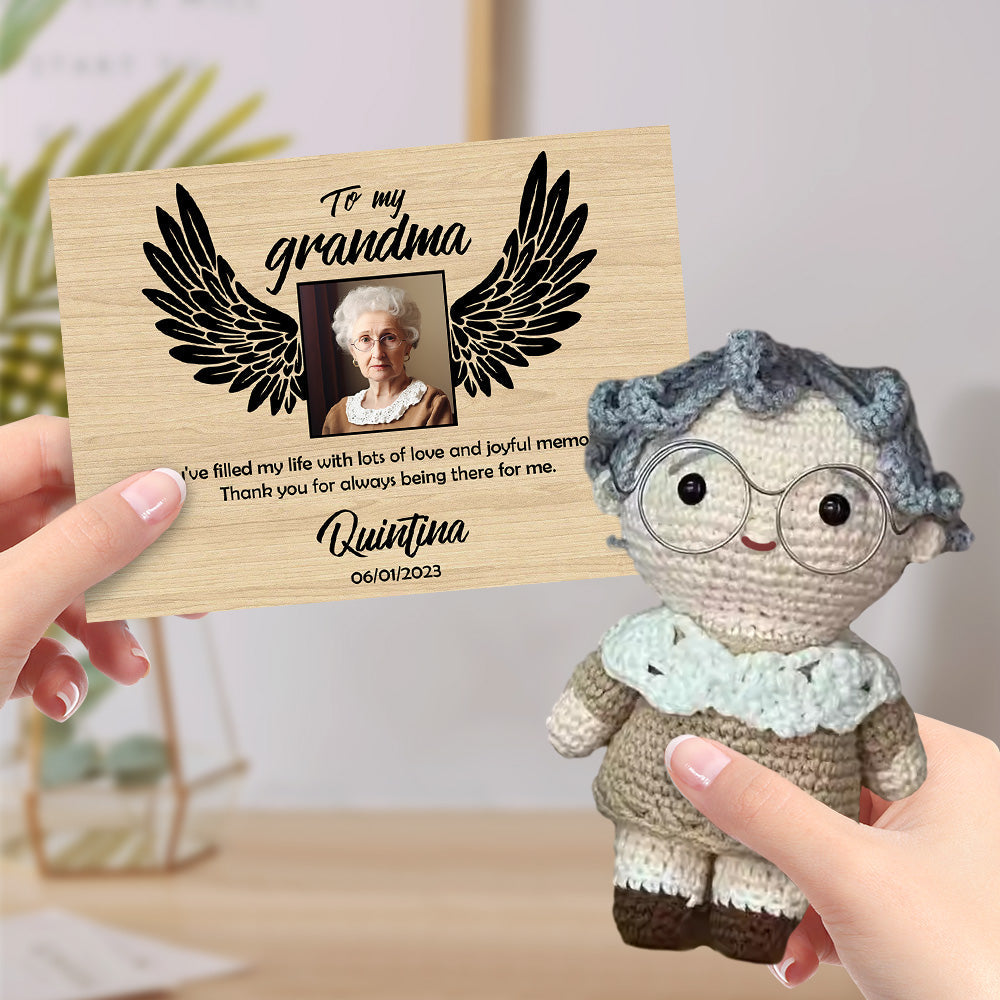 Personalized Crochet Doll Handmade Dolls Look alike Custom Photo with Memorial Card To My Grandma or Grandpa