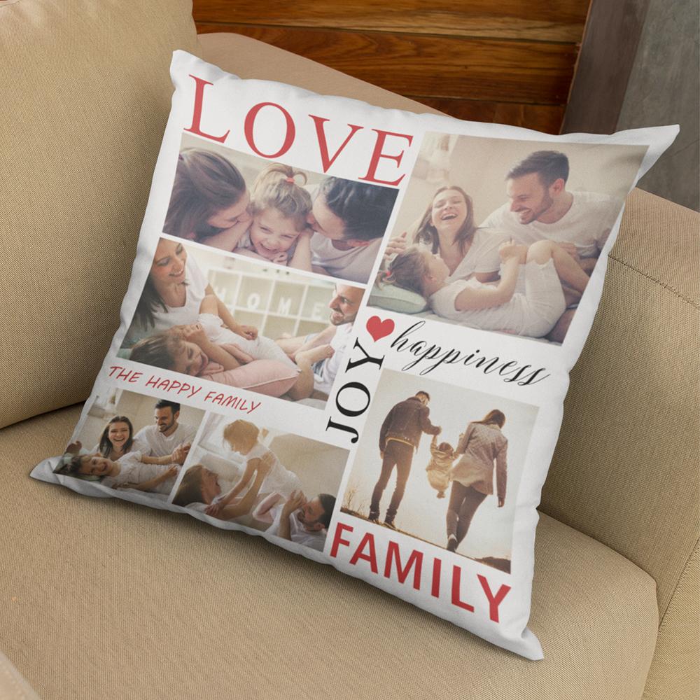 Custom Photo Pillow Love Joy Family Pillow Gifts for Family(Square)