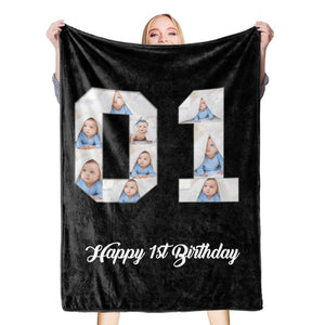 1st birthday gift ideas- Custom Photo Blanket, 1st birthday blanket - soufeelus